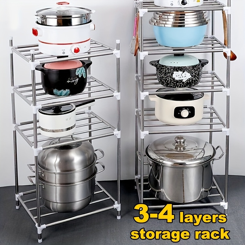 

Versatile 3-4 Tier Stainless Steel Kitchen Organizer - Perfect For Pots, Pans & Cookware Storage, Easy Assembly Pot Holders For Kitchen Kitchen Organizers And Storage