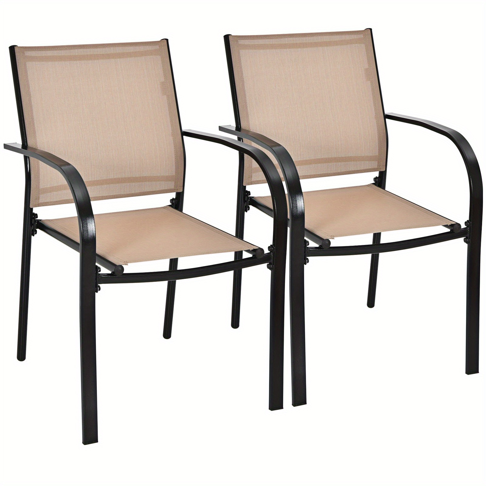 

Safstar Set Of 2 Patio Dining Chairs Stackable With Armrests Garden Deck Brown
