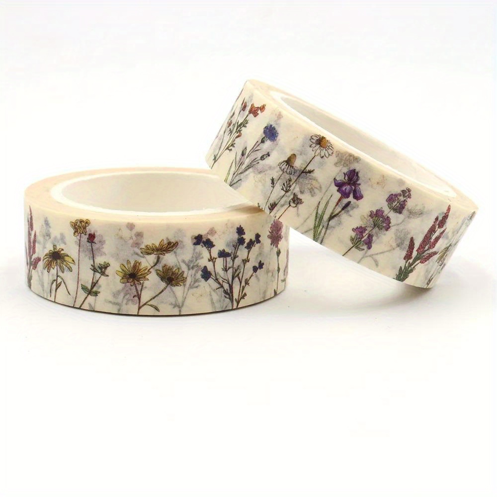 Image of [popular ] Spring Floral Herbal Colorful Washi Tape, 15mm X 10m Roll - Decorative Plant Sticker Tape, Plants, Adhesive Tape