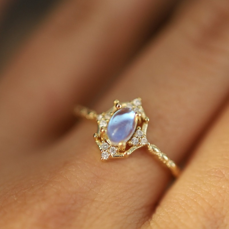 Vintage Moonstone Ring with Zirconia Accents