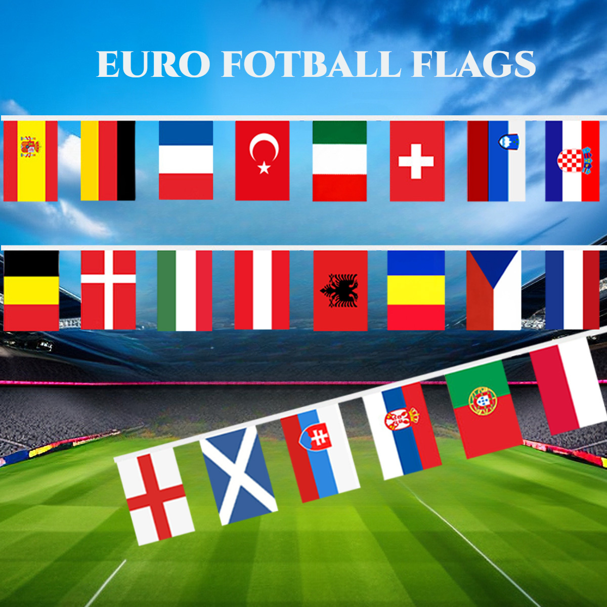 

24pcs, European Countries String Flag, Euro Flag 14cmx21cm 5.5x8.2in 24 Countries European 2024 Football Country String Pennant Banner, Decoration For Grand Opening, Sports Bar, Party Events