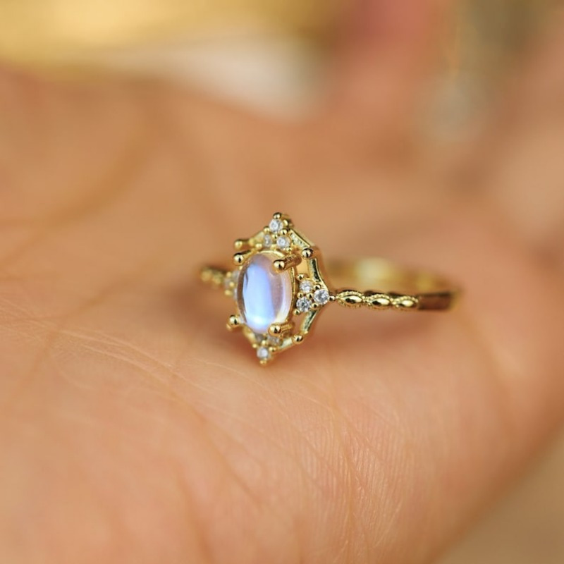 Vintage Moonstone Ring with Zirconia Accents