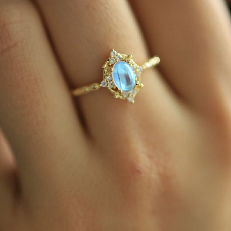 Vintage Moonstone Ring with Zirconia Accents