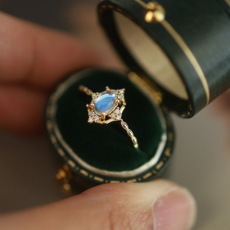Vintage Moonstone Ring with Zirconia Accents