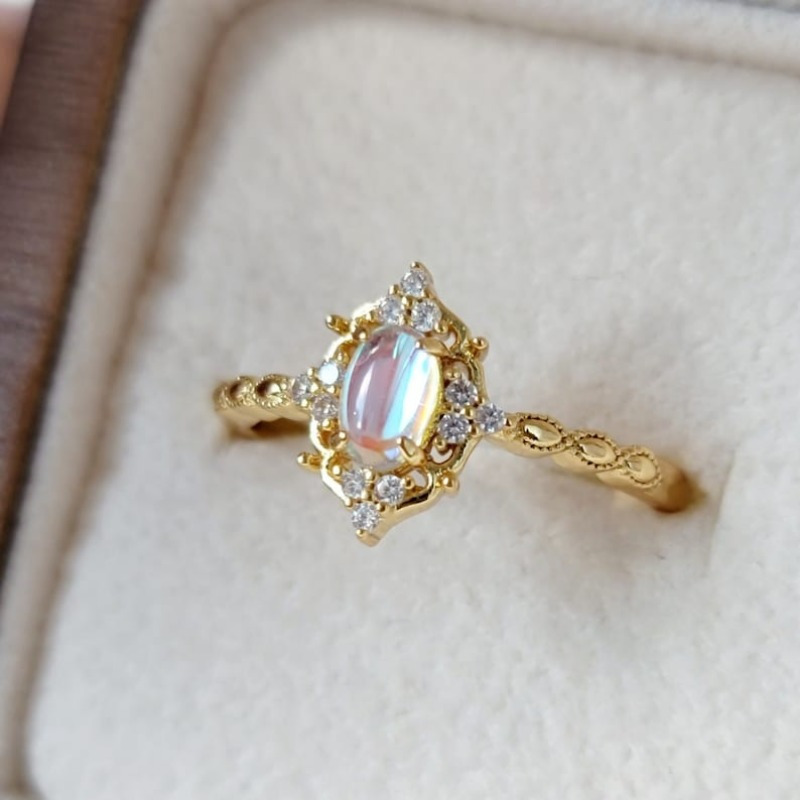Vintage Moonstone Ring with Zirconia Accents