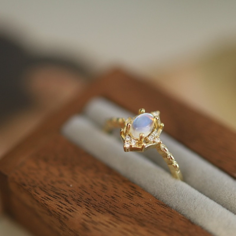 Vintage Moonstone Ring with Zirconia Accents
