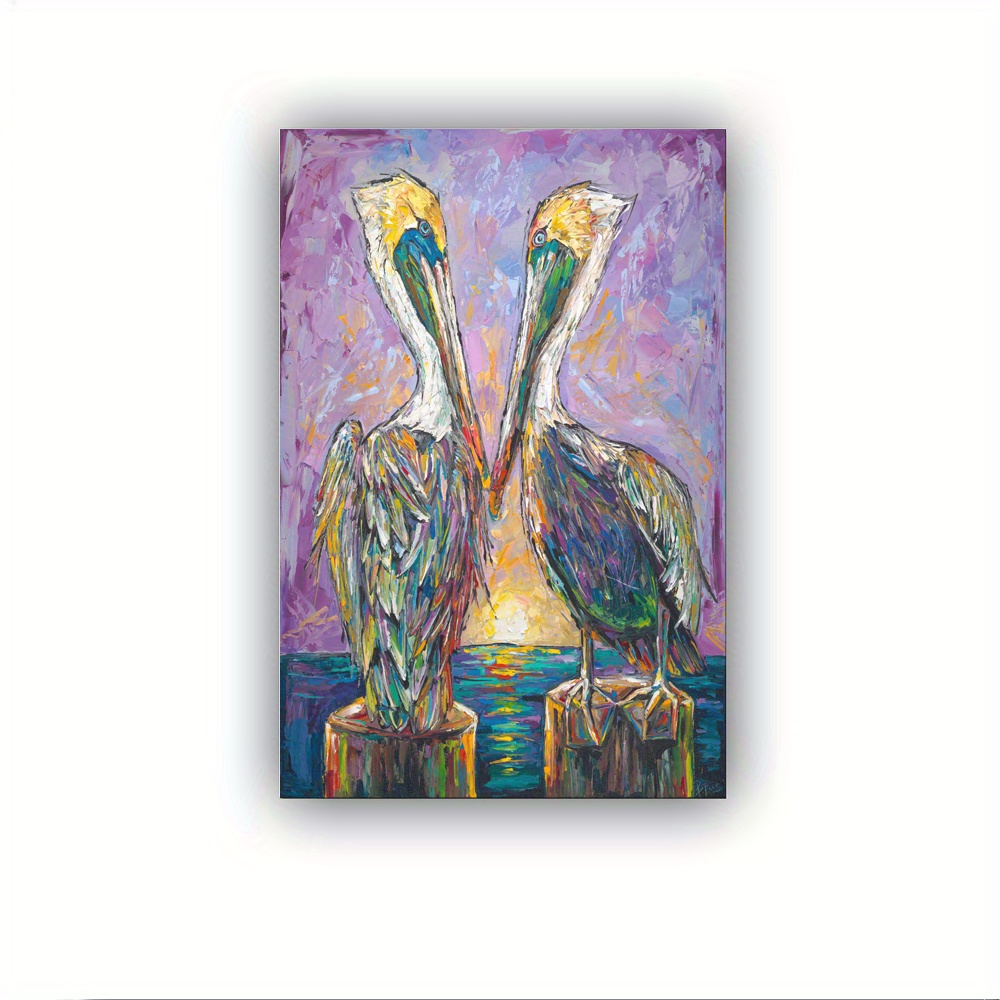 

Pelican Oil Paintings Canvas Animal Wall Print Pictures Poster For Living Room Decor - Stretched And Frame Ready To Hang - Framed