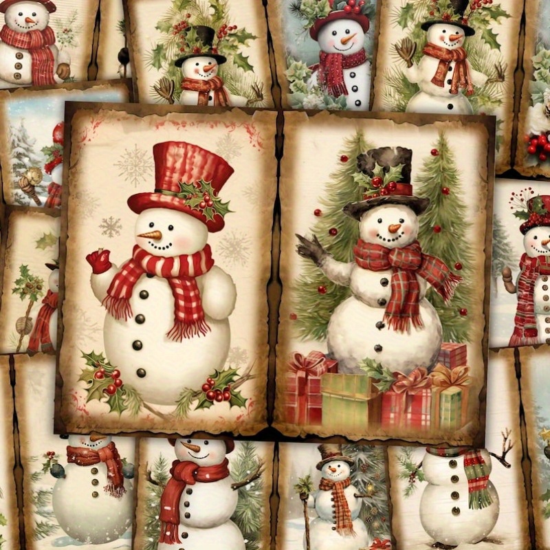 

Christmas Snowman Paper Stickers, 11 Sheets - Vintage Style Junk Journal Supplies, Art & Collage Crafting Materials, Major Material: Paper