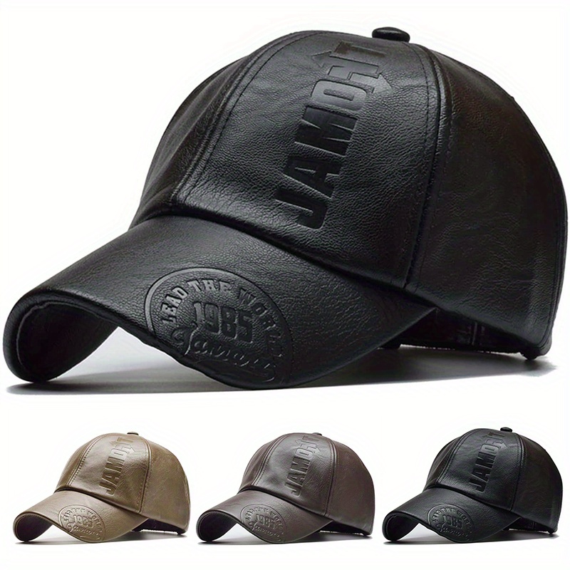 

1pc Unisex Retro Baseball Cap With Pu Leather, Trendy Versatile Adjustable Peaked Hat, Ideal Choice For Leisure Time And Traveling