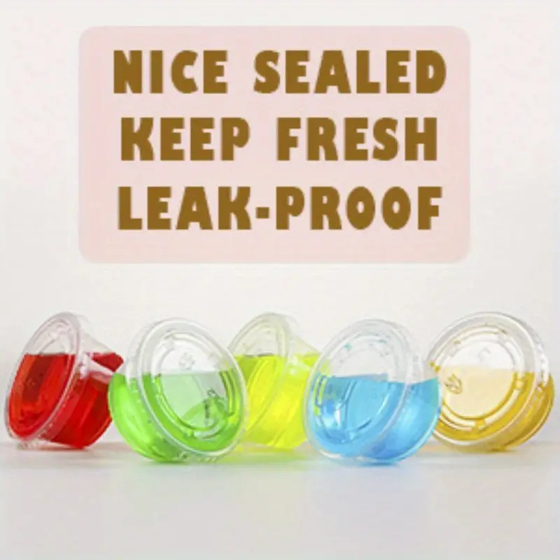 

100pcs 2oz Leak-proof Plastic Portioning Cups With Lids - Stackable, Refillable For Salad Dressings, Dips, Condiments - Perfect For Parties & Travel