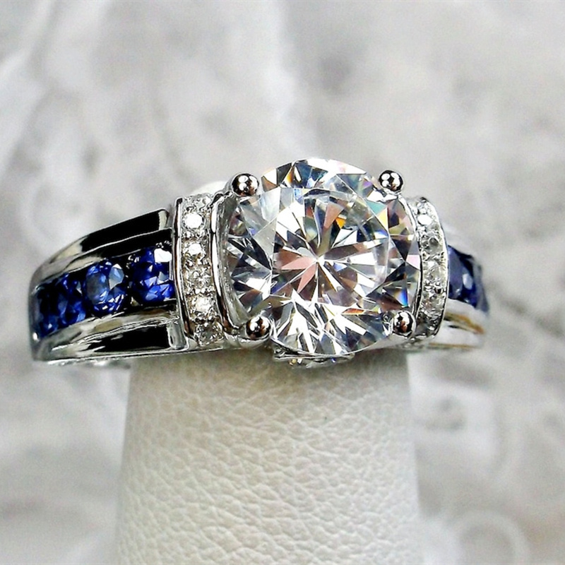 

Luxury Bling Engagement Ring For Women, Rhinestone, Cz, Silver Plated, Copper, Synthetic Zirconia, September Birthstone, Holiday Theme, Wedding & Gift Jewelry