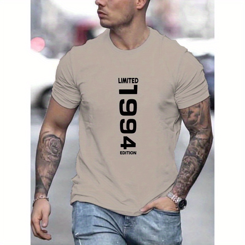 

Limited 1994 Edition Letter Print Men's Crew Neck Short Sleeve Tees, Trendy T-shirt, Casual Comfortable Versatile Top For Summer, Outdoor Sports