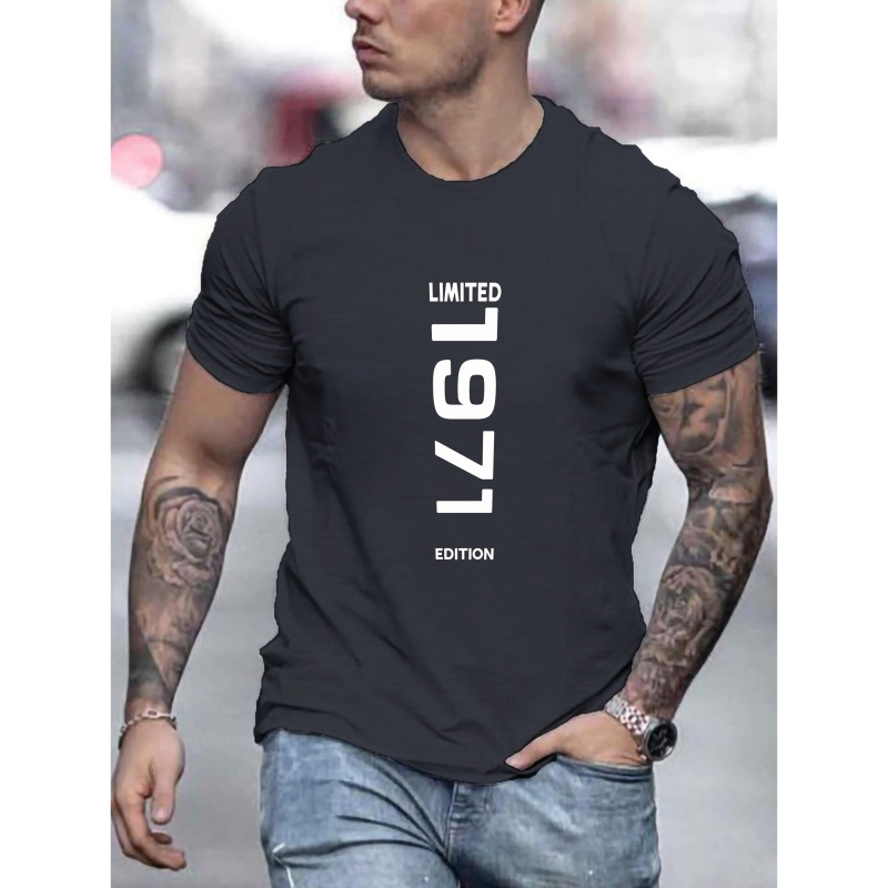 

Limited Edition 1971 " Letter Print Summer & Spring Tee For Men, Casual Short Sleeve Fashion Style T-shirt, Sporty New Arrival Novelty Top For Leisure