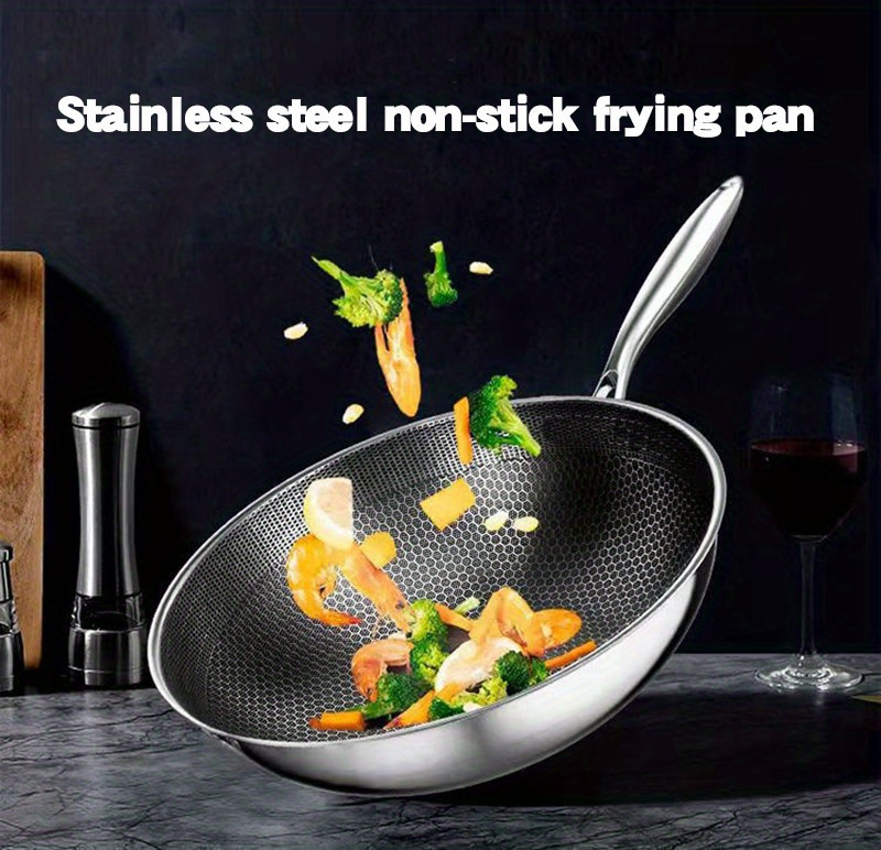 honeycomb coating non stick   stainless steel wok   pan for gas stovetop and induction cooker kitchen utensils kitchen gadgets kitchen accessories home kitchen items details 0