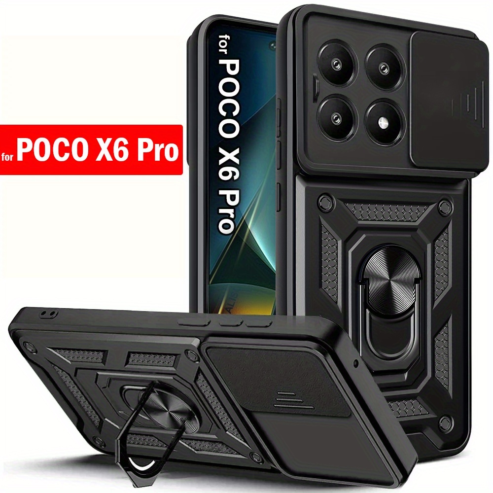 

Coque Capa pour Xiaomi POCO X6 Pro 5G, Protection pour Lentille de Caméra, Couverture de Téléphone pour POCO X6 Pro avec Support d'Anneau Rotatif à 360°