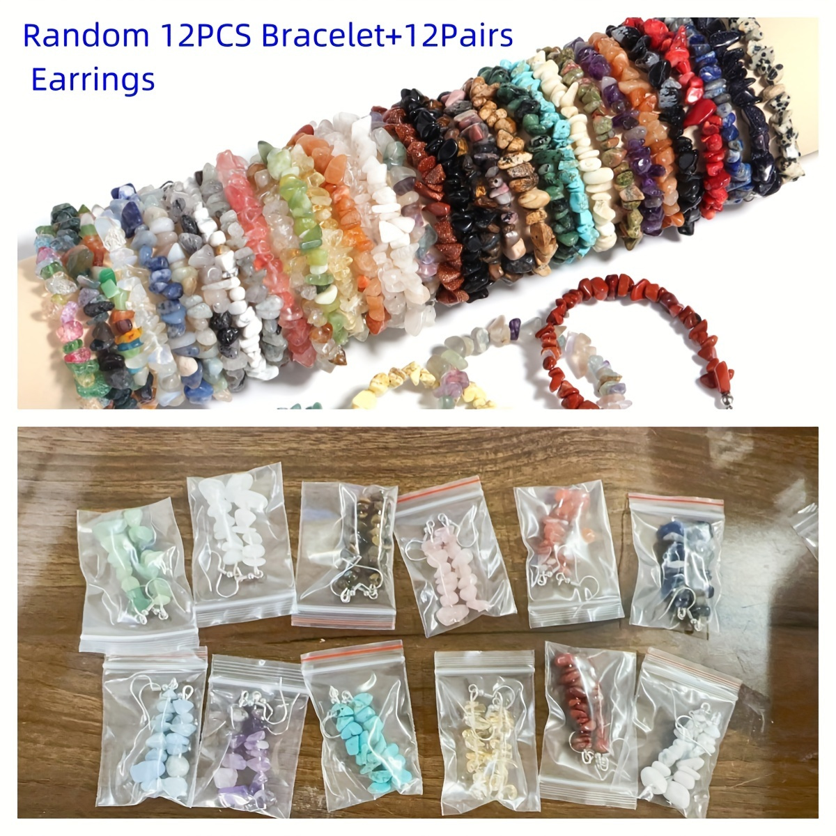 

36-pcs (12strand Bracelet+12pairs Earrings Set) Handmade Natural Stone Bracelet With Earrings For Women And Men For Birthday Party And Gifts Irregular Design For Unique Style Halloween Christmas Gift