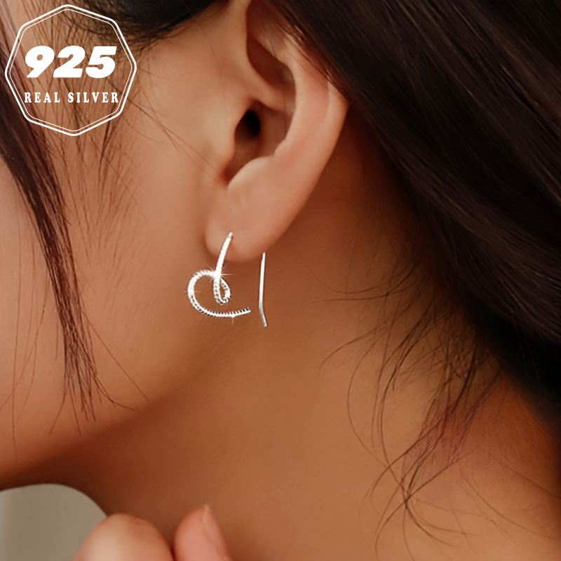

S925 Sterling Silver Single Line Twist Heart Shaped Hook Earrings Women's Ear Jewelry Valentine's Day Gift With Gift Box 1.3g/0.046oz