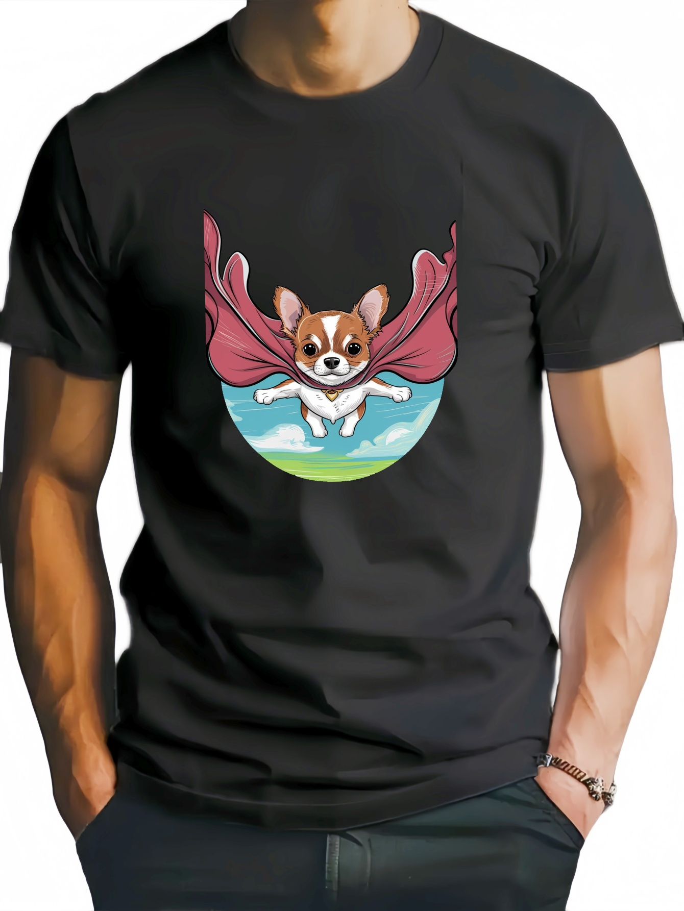 cute chihuahua flying print men's fashion comfy breathable t