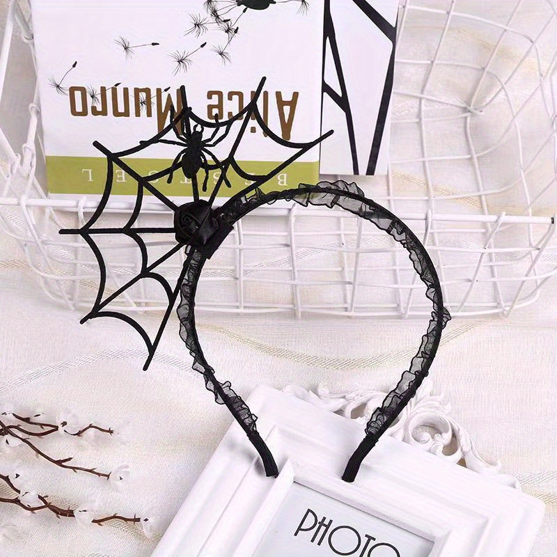 

Spooky Spider Web Headband - Punk Style Hair Accessory, Polyester, Animal Theme For Women