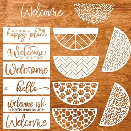 welcome stencil for wood sign half round welcome stencils for painting on wood 12 hello stencils welcome ish templates brick leopard print herribone stencils