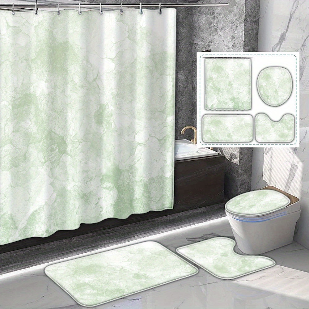 

Pattern Bath Set: Includes 180cm/71inch Shower Curtain, 3 Bath Mats, U-shaped Mat, And Toilet -