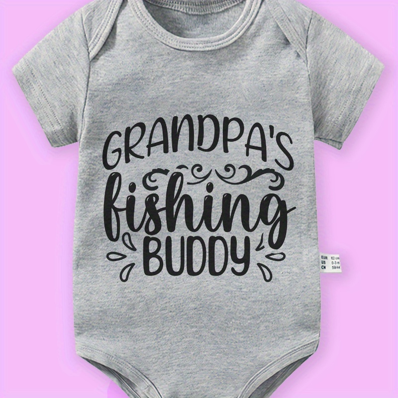 

grandpa's Fishing Buddy" Letter Print Short Sleeve Cotton Bodysuit For Newborn Girls, Baby Girls' Comfortable Summer Clothing