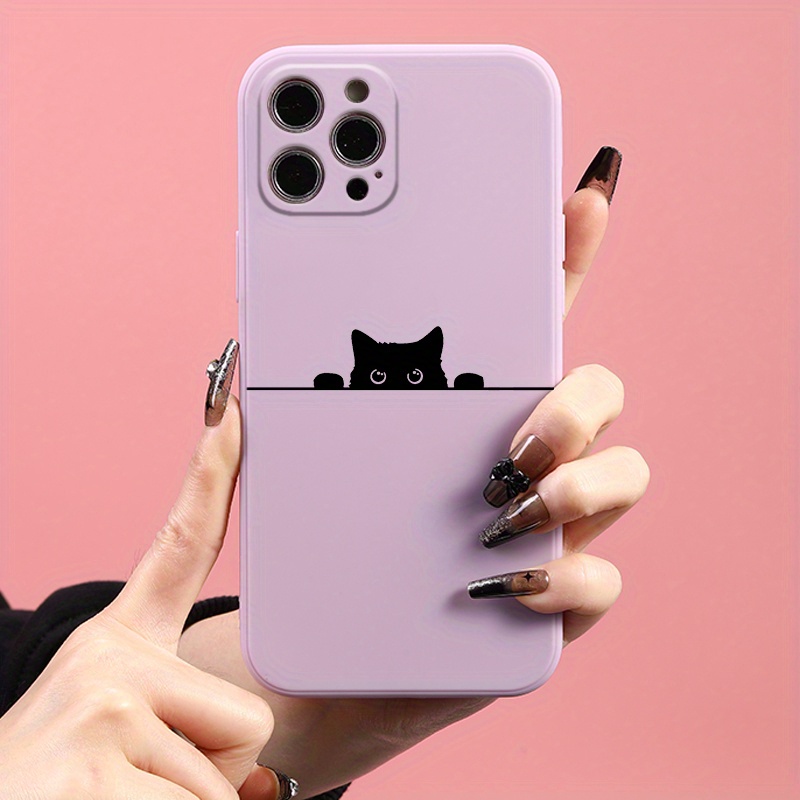 TEMU Phone Case: Luxury Pattern Black Cat Purple Phone Case For Iphone15 14 13 12 11 Pro Max Xr Xs 8 7 6s 6plus Shockproof Zz9 Soft Bumper Hard Back