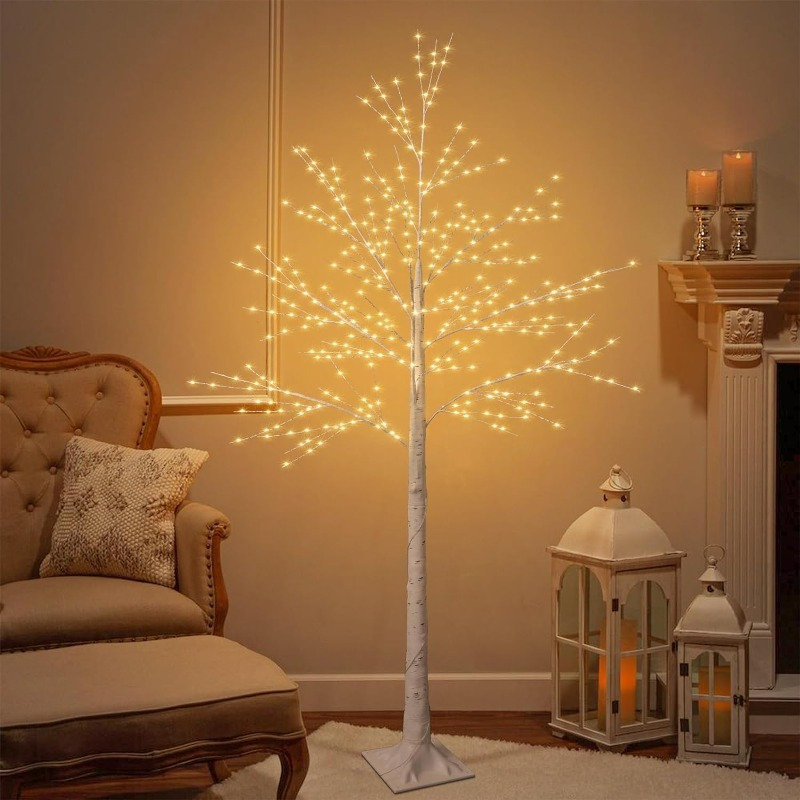 

Lighted Birch Tree 440led Warm 8 Lighting Modes Artificial Plant White Christmas Tree Halloween Tree Twinkling Lighted Trees For Decoration Inside