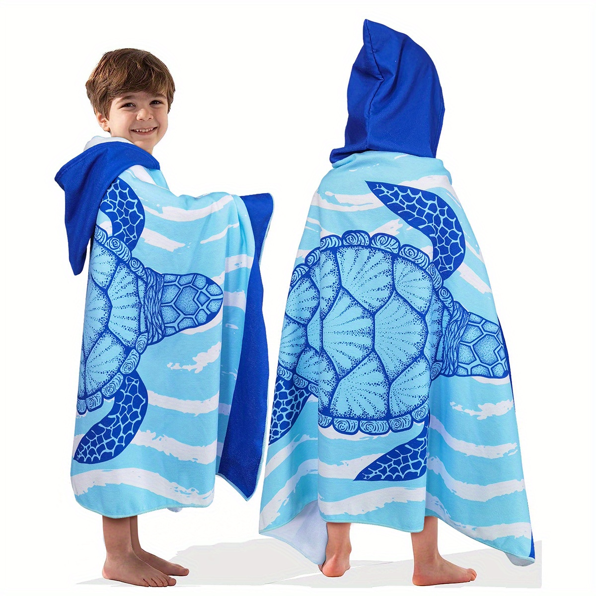 

Kids Hooded Bath Towel Cape, Microfiber Ultra-fine 240gsm Knitted Fabric, Wearable Cartoon Turtle Design, Modern Style For Children Ages 3-14 - Soft Absorbent Poncho Robe For Swimming & Bathing