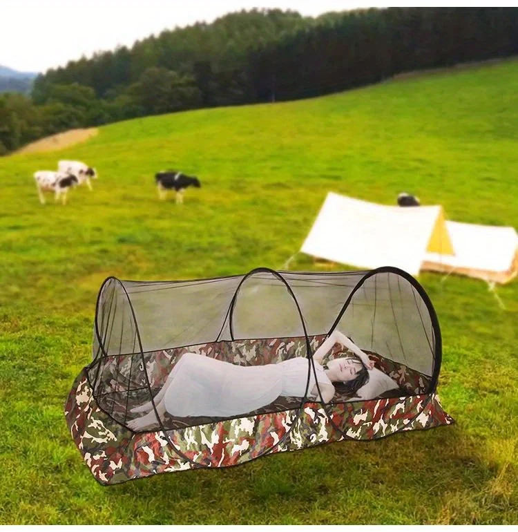 easy setup camo single mosquito net for camping fully enclosed portable durable nylon mesh with zipper closure details 7