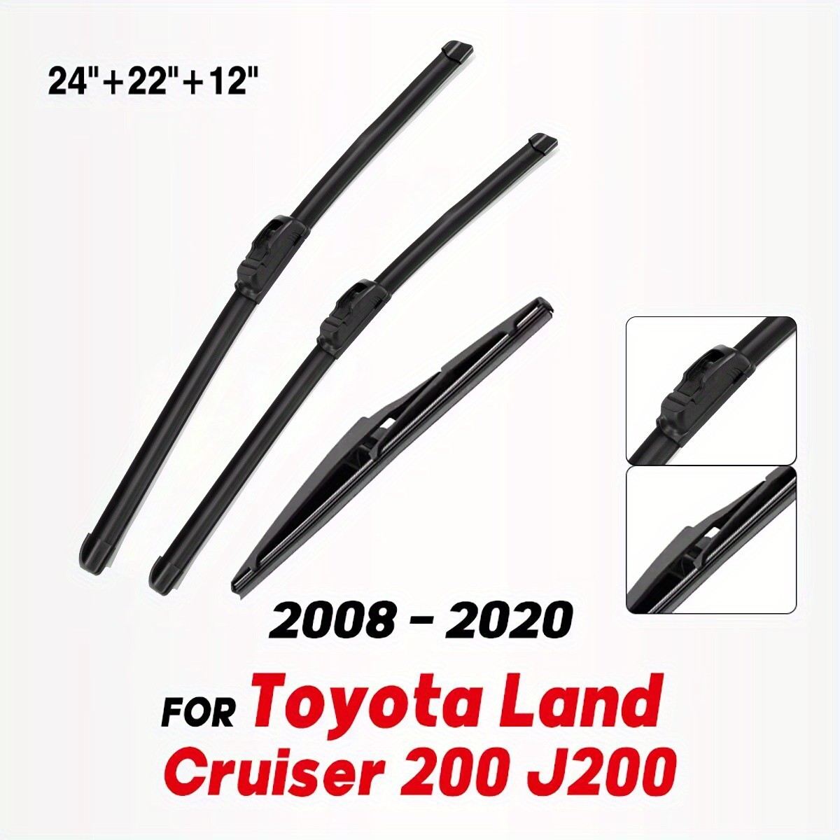 TEMU Wiper Front And Rear Wiper Blades Set For Land Cruiser 200 2008 To 2020 Windshield Windscreen Window 24inch 22inch 12inch