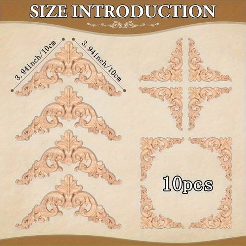 10pcs vintage european corner decorations floral carved wood appliques diy furniture trim for cabinets doors tables elegant wooden corner decals for farmhouse antique d cor easy to paint install antique classic scrollwork detailed decorative trims interior designers