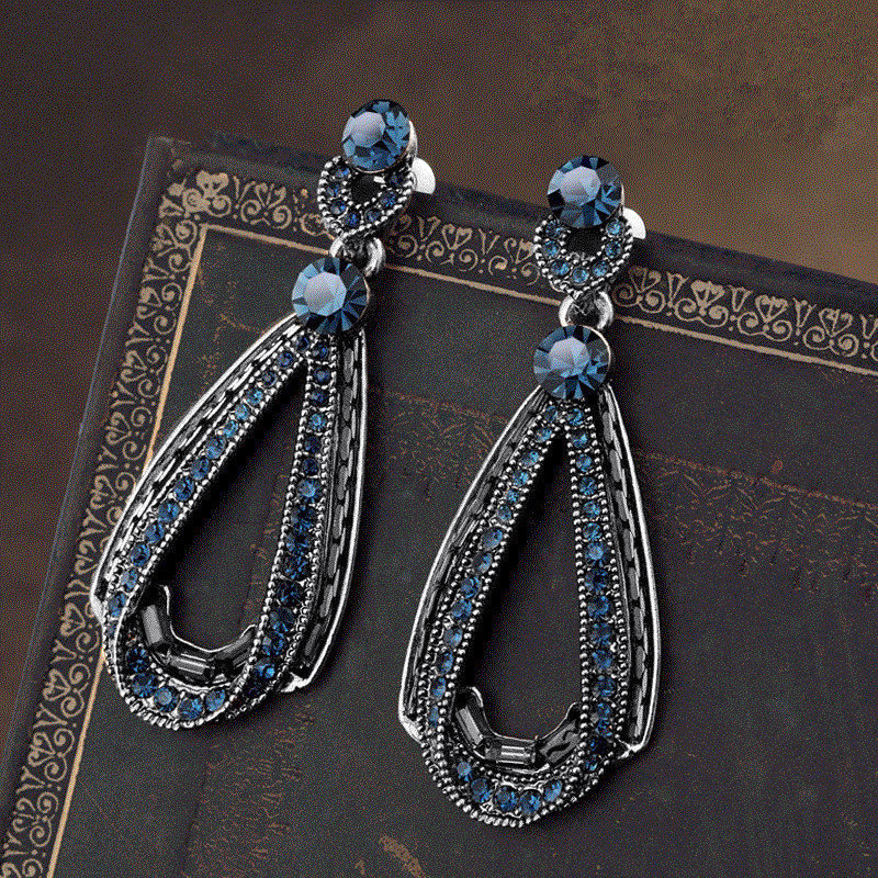 

Vintage Style Teardrop Dangle Earrings, 1 Pair, Elegant Earrings With Embedded Cubic Zirconia, Jewelry Accessory For Women