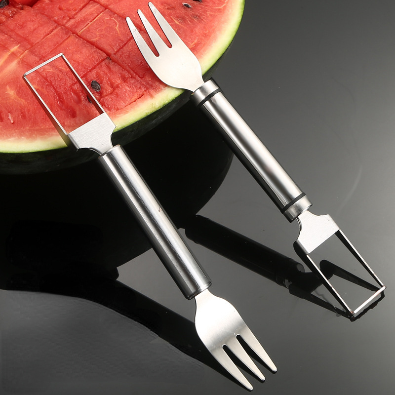 

Stainless Steel Watermelon Slicer And Fork - 1pc Multifunctional Fruit Cutter And Server With Food Contact Safe Design