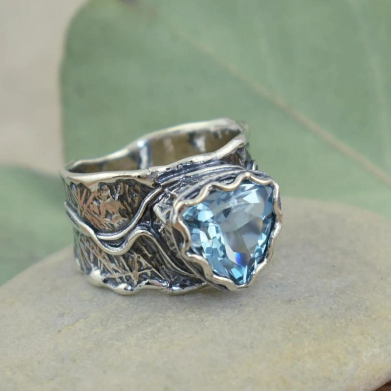 

1 Vintage Ring Set With Blue Aquamarine, Suitable For Men And Women To Pair With Daily Clothing, Providing Perfect Decoration For Cool Friends