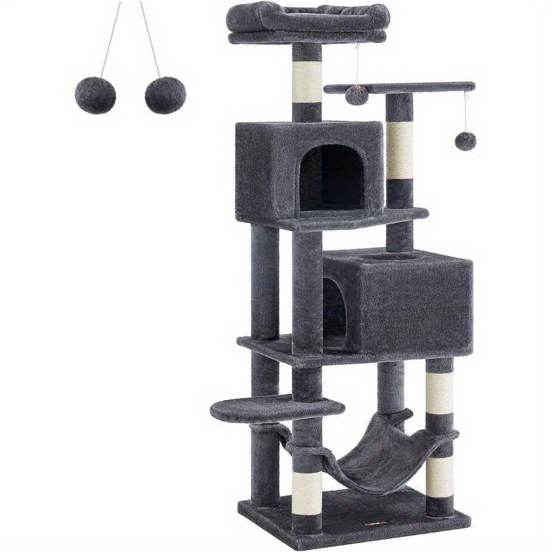 

Feandrea Cat Tree, 61-inch Cat Tower For Indoor Cats, Plush Multi-level Cat Condo With 5 Scratching Posts, 2 Perches, 2 Caves, Hammock, 2 Pompoms, Smoky Gray