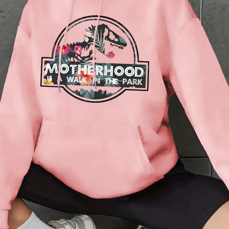 

Motherhood Print Kangaroo Pocket Hoodie, Casual Long Sleeve Drawstring Hoodies Sweatshirt, Women's Clothing