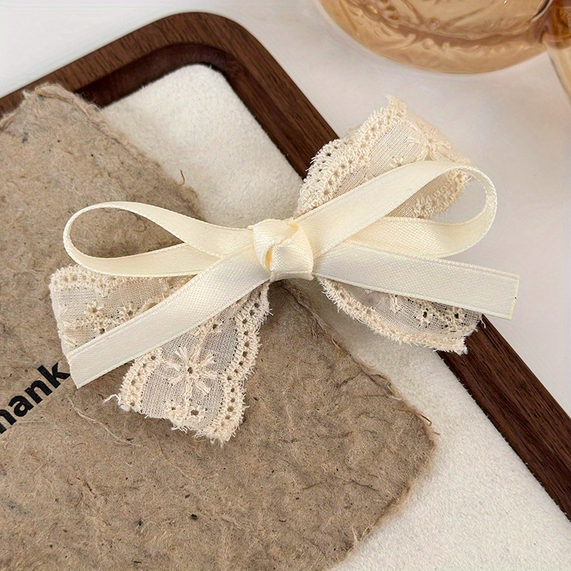 Vintage-inspired Embroidered Fabric Duckbill Clip With Ribbon Tie, Boho & Sweet Styles, Bow Tie Hair Clip