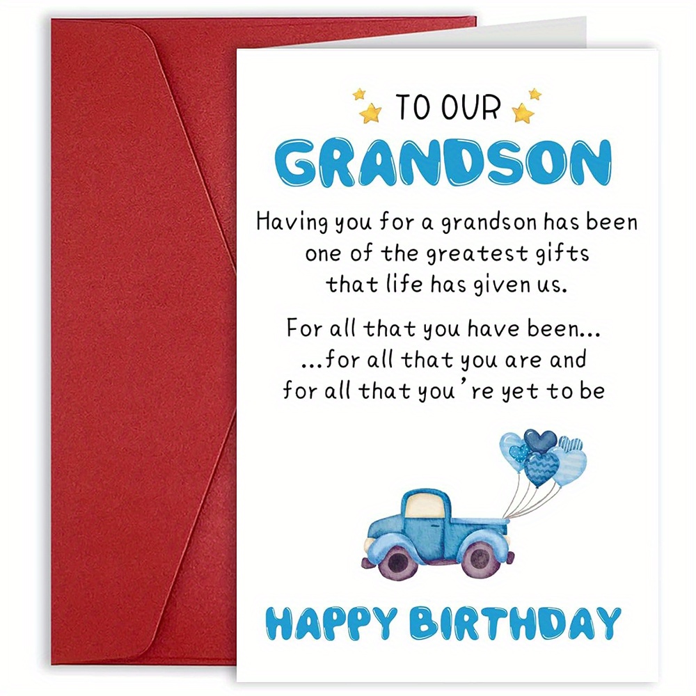

Cherished Grandson Birthday Card - Heartfelt Greeting From Grandparents, Perfect For Any Occasion: Mother's Day, Father's Day, Birthdays & More - Unique Office Supplies