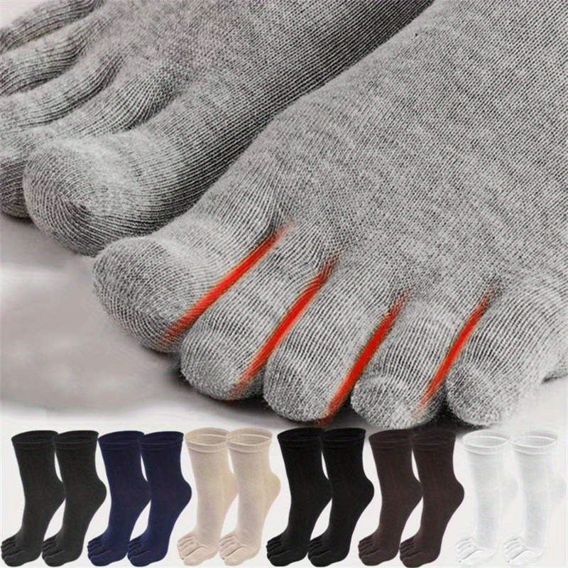 

5pairs Men's Casual Plain Color Five-finger Socks, Breathable Comfy Split Toe Socks, Men's Socks For All