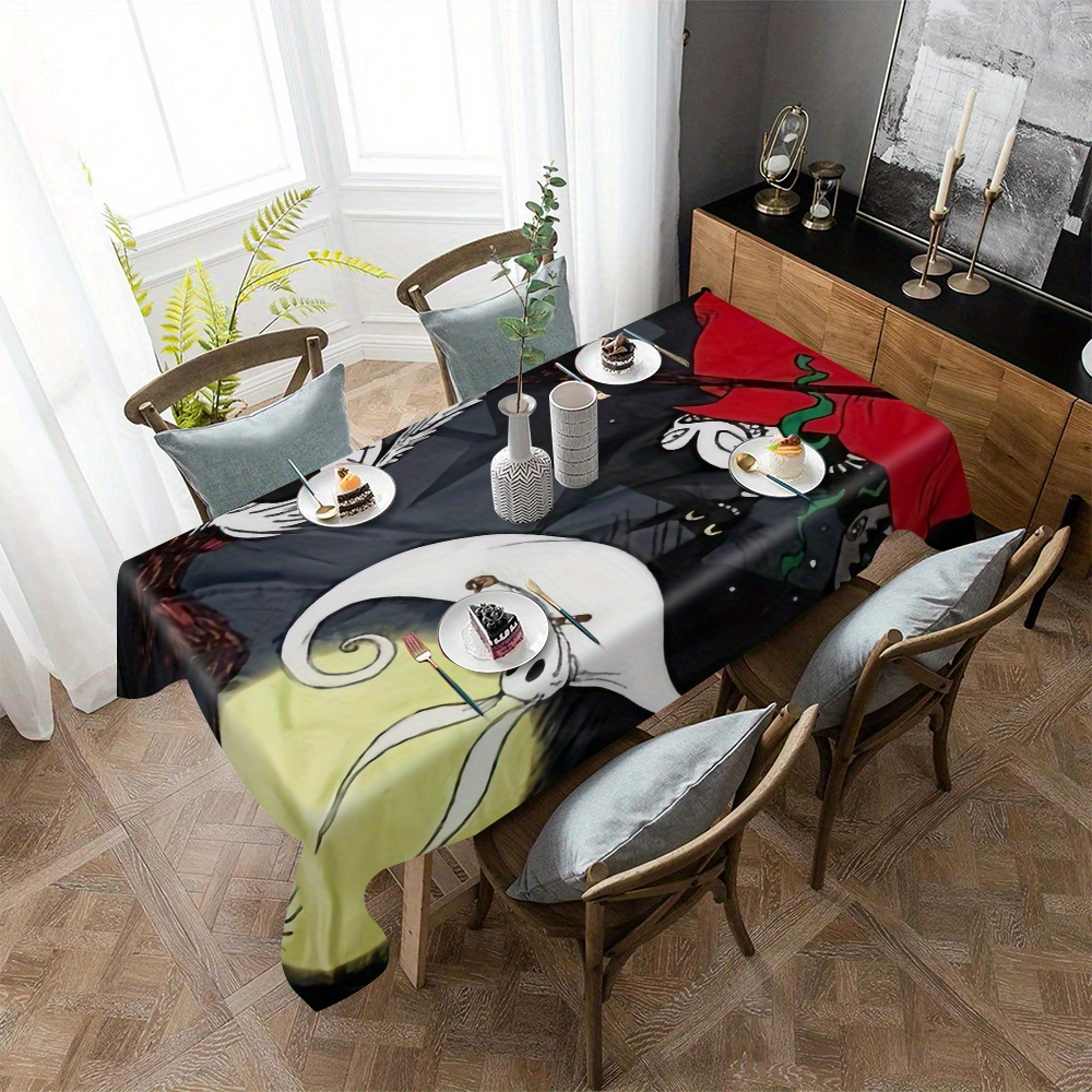 

Nightmare Before Christmas Themed Polyester Tablecloth - Durable Machine Woven, Rectangular, Waterproof & Oil-proof For Home, Restaurant, Office - Halloween Holiday Table Linen Decoration