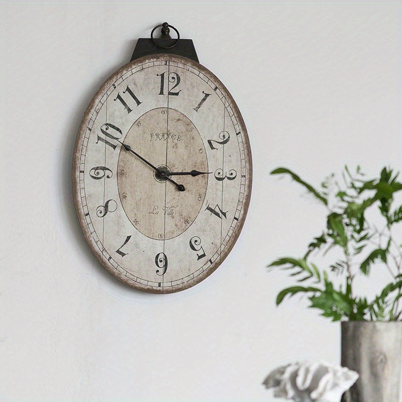 

18" X 29" Antique White Oval Wall Clock, Traditional Vintage Home Decor Clock, Mid Century Modern Decor Items