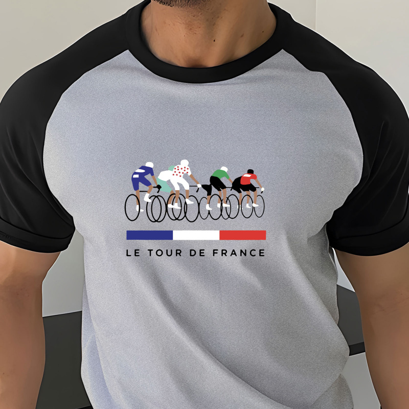 

Le Tour Print Tee Shirt, Tees For Men, Casual Short Sleeve T-shirt For Summer