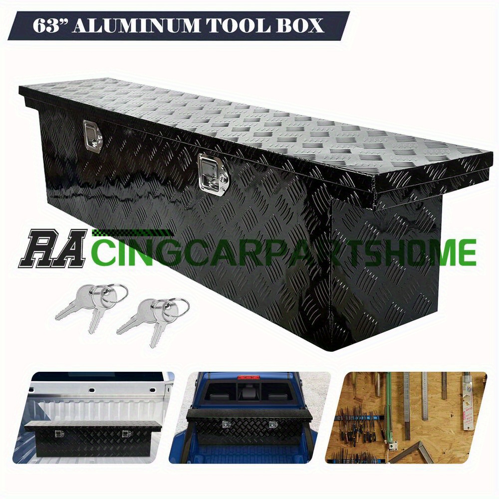 TEMU 63"x12"x14" Heavy Duty Aluminum Pickup Truck Bed With 5 Tread Pattern Tool Box