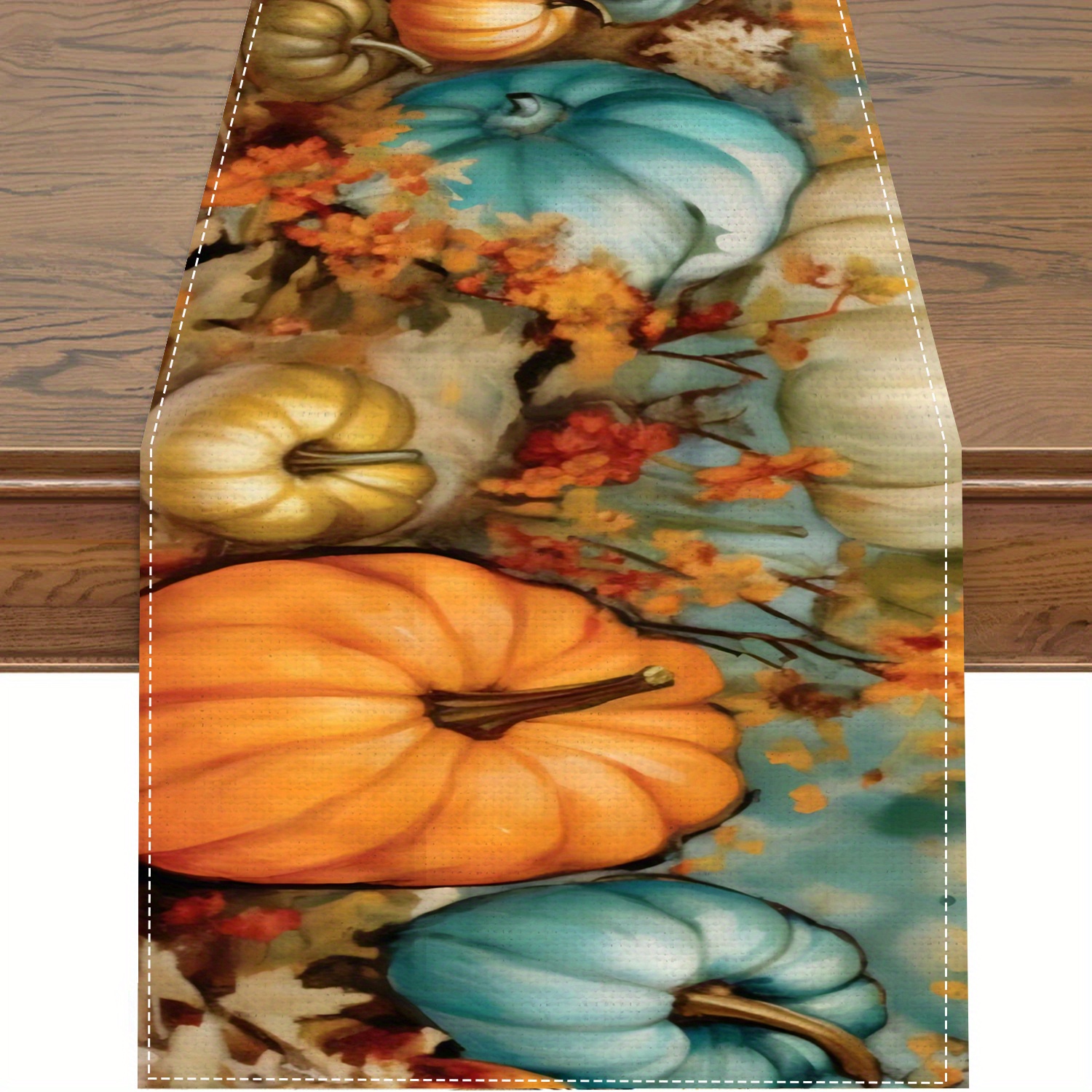 TEMU Table Runner 13x72 - Woven Polyester, Rectangular Fall Leaves And Flowers Table Decor For Home, Seasonal Thanksgiving Party Decoration - 1pc