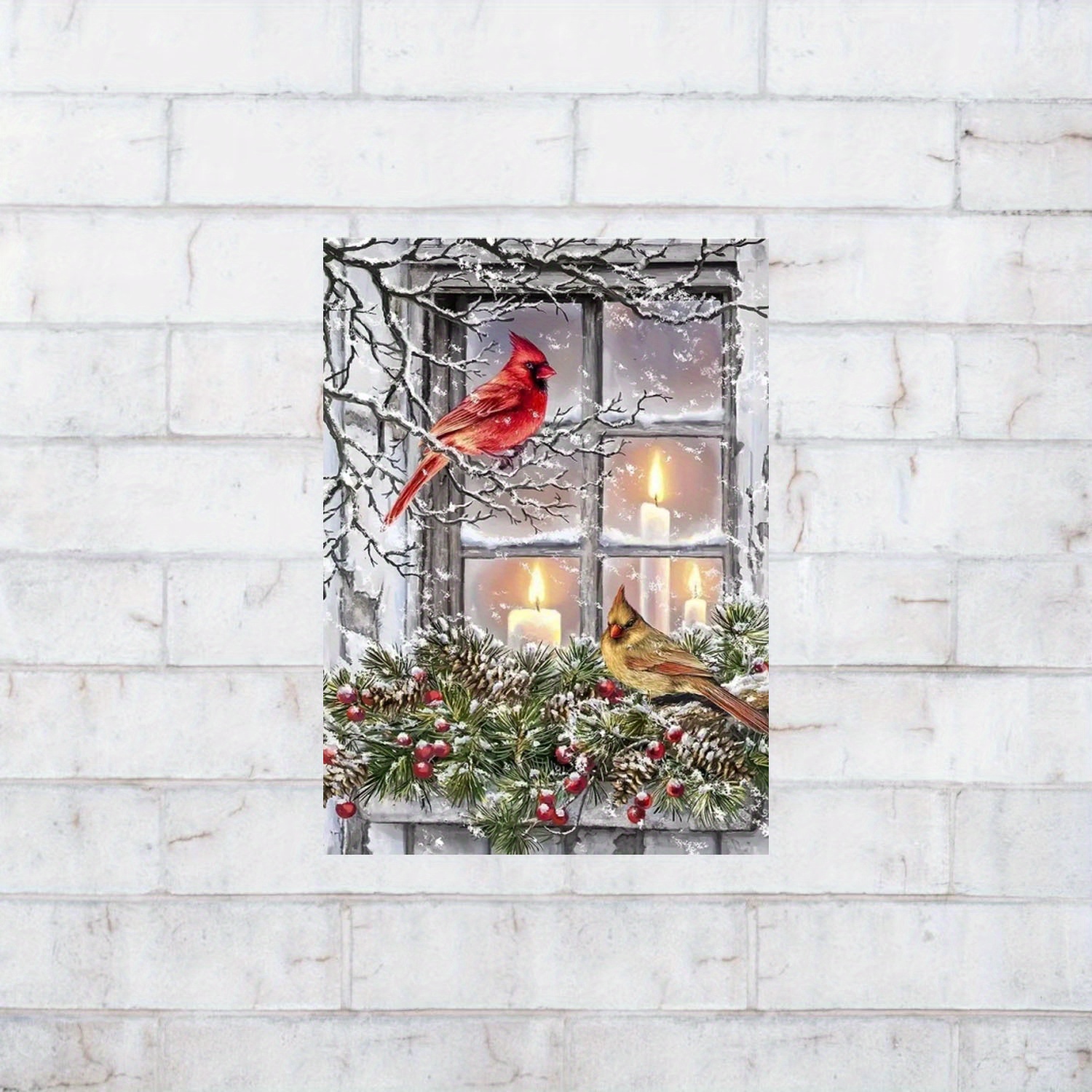 

1pc Canvas Wall Art Set - Frameless Winter Birds & Snowy Window Scene, Festive Holiday Home Decor, Christmas Themed Canvas Print Poster For Living Room And Bathroom Wall Decoration