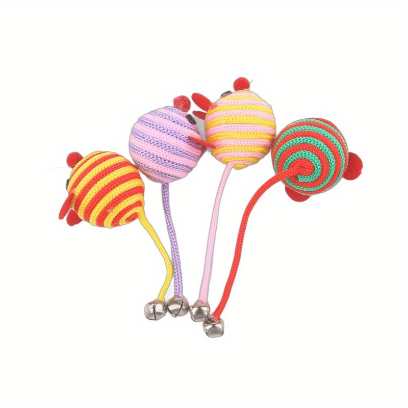 Cute Colorful Mouse Cat Toy | Striped Polyester Blend, Ideal For Medium Breed Pets, Random Color, Without Battery