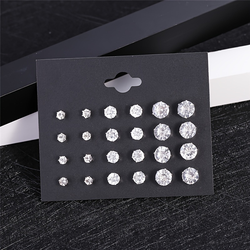 TEMU 12 Pairs/set Of Women's Cubic Synthetic Zirconia Earrings - Hypoallergenic, Daily Shiny, Simple And Elegant Design