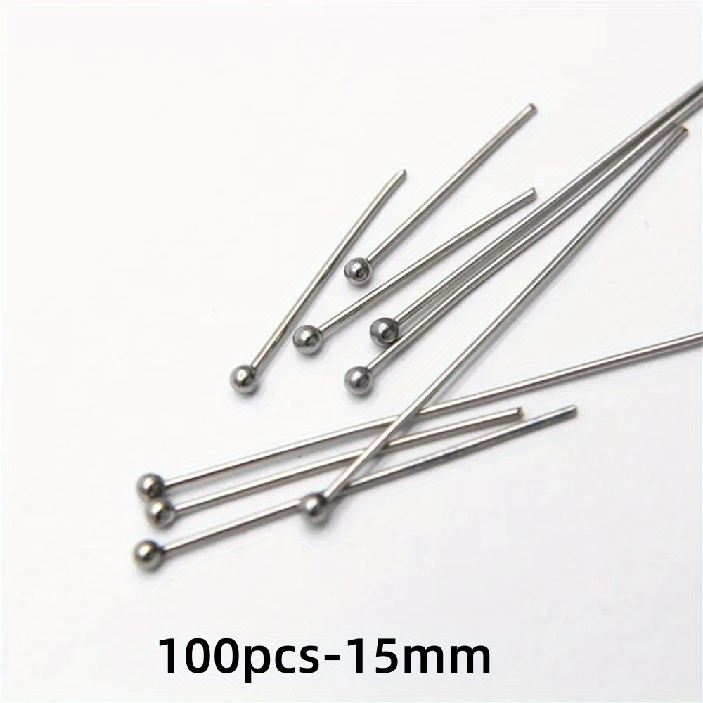 TEMU 100pcs 15-50mm Stainless Steel Ball Head Pins Craft Head Pins Straight Head Pins For Dangle Earring Pendant Bracelet Necklace Jewelry Crafts