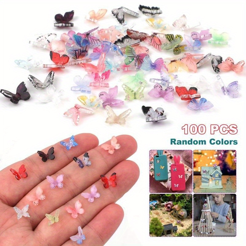 

100pcs/bag Miniature Butterflies For Crafts, Dollhouse Mini Resin Animals Butterflies, Nail Charms Glitter Clear Colorful Butterfly For Nail Art Decoration & Diy Crafting Design (random Styles)